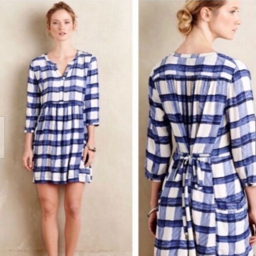 Maeve Anthropologie Denery Gingham Shirtdress Sz M